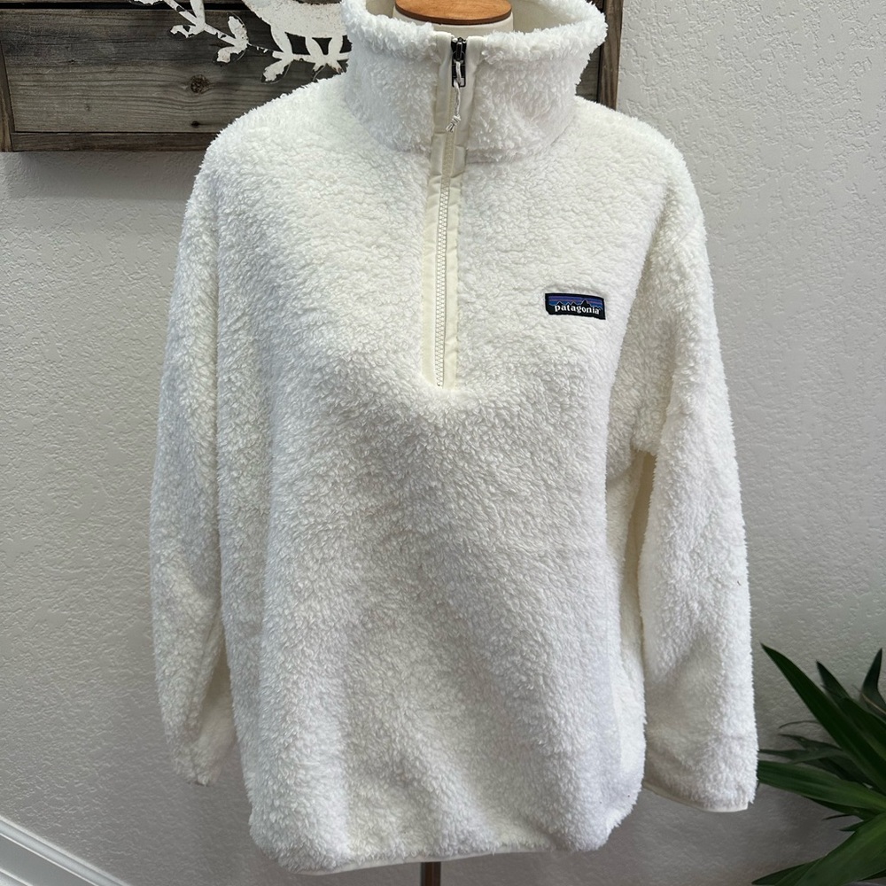 Patagonia Women's Los‎ Gatos White Fleece 1/4 zip Pullover ladies L NWT